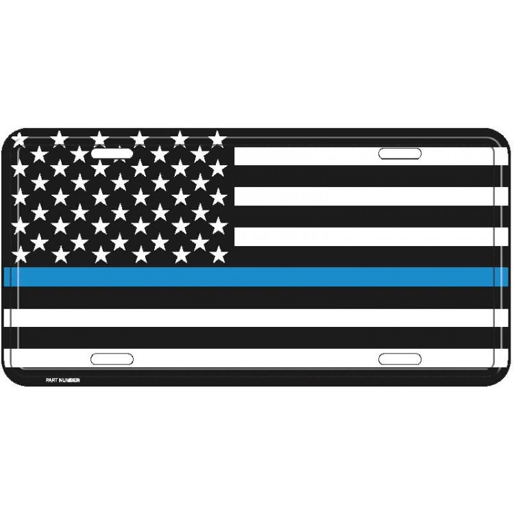 MP9058 6 x 12 in. Thin Blue Line American Flag Metal License Plate