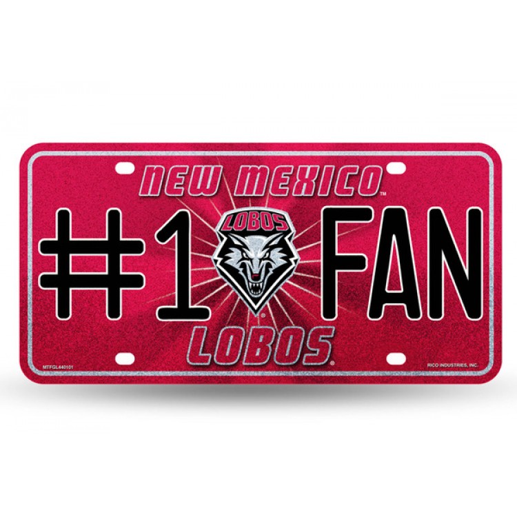 MTFGL440101 New Mexico Lobos No.1 Fan Glitter License Plate