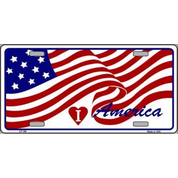 LP-146 6 x 12 in. I Love America Flag Metal License Plate