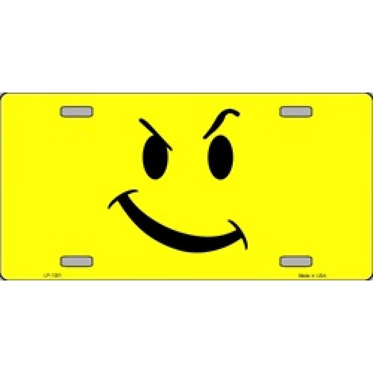 6 x 12 in. Attituide Smiley Face on Yellow License Plate