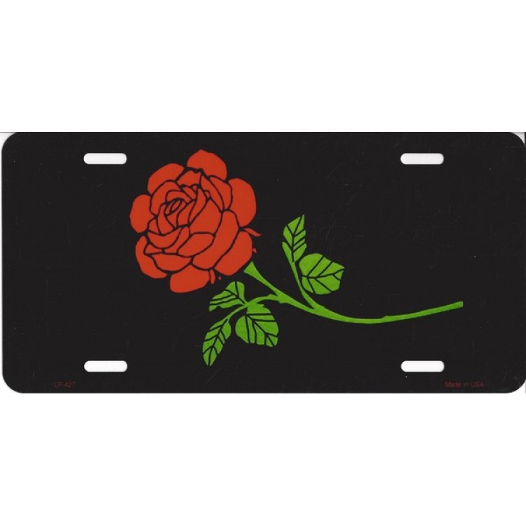 LP-427 6 x 12 in. Red Rose on Black License Plate