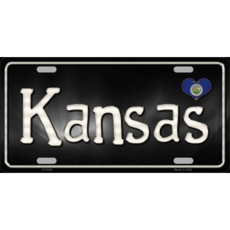 LP-9454 6 x 12 in. Kansas Flag Script Metal License Plate