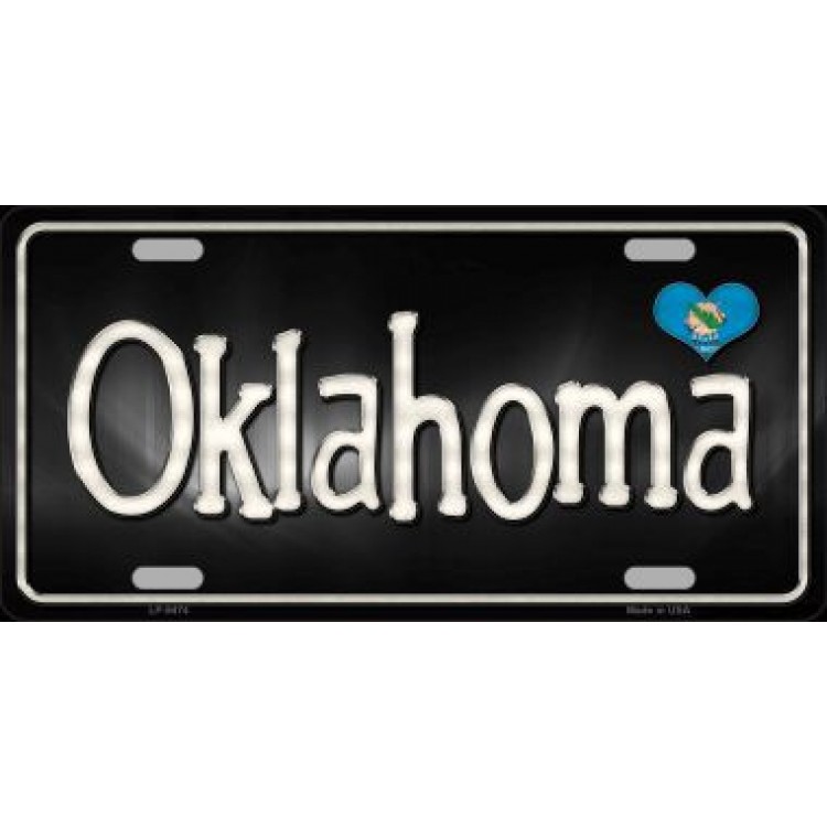 LP-9474 6 x 12 in. Oklahoma Flag Script Metal License Plate
