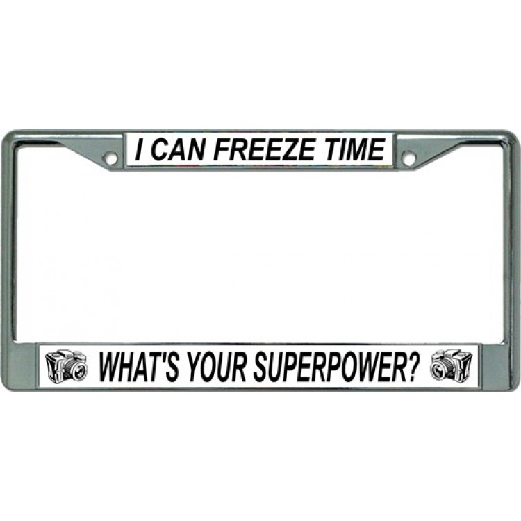 LPO2854 6 x 12 in. I Can Freeze Time Camera Chrome License Plate Frame