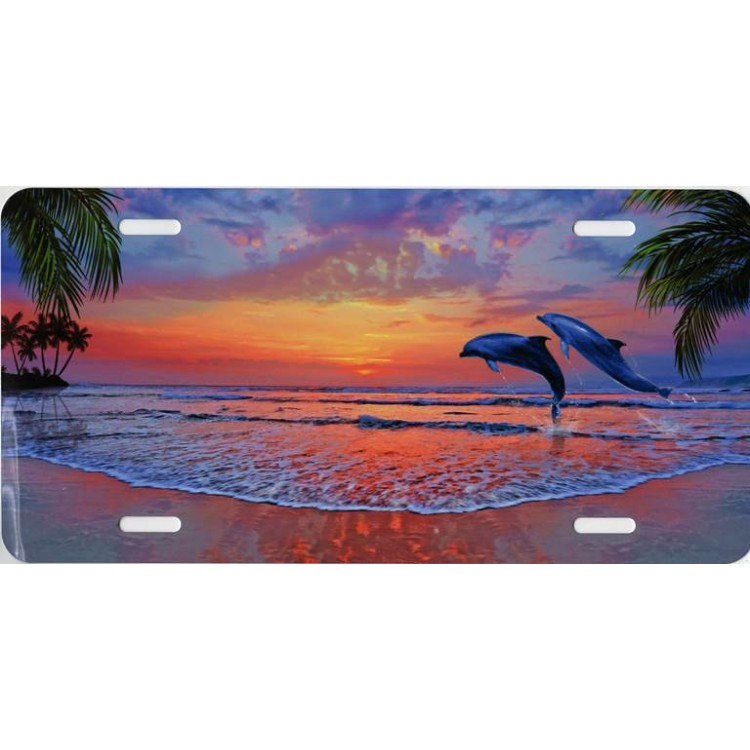 6 x 12 in. Dolphins Leaping at Sunset License Plate