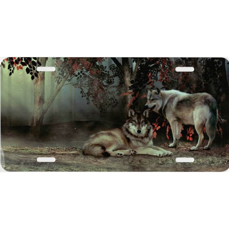 6 x 12 in. Wolves Resting in Woods License Plate