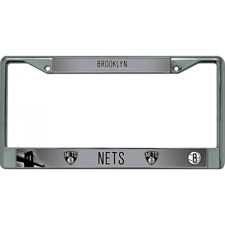 FC67010 6 x 12 in. Brooklyn Nets Chrome License Plate Frame, Free Screw Caps