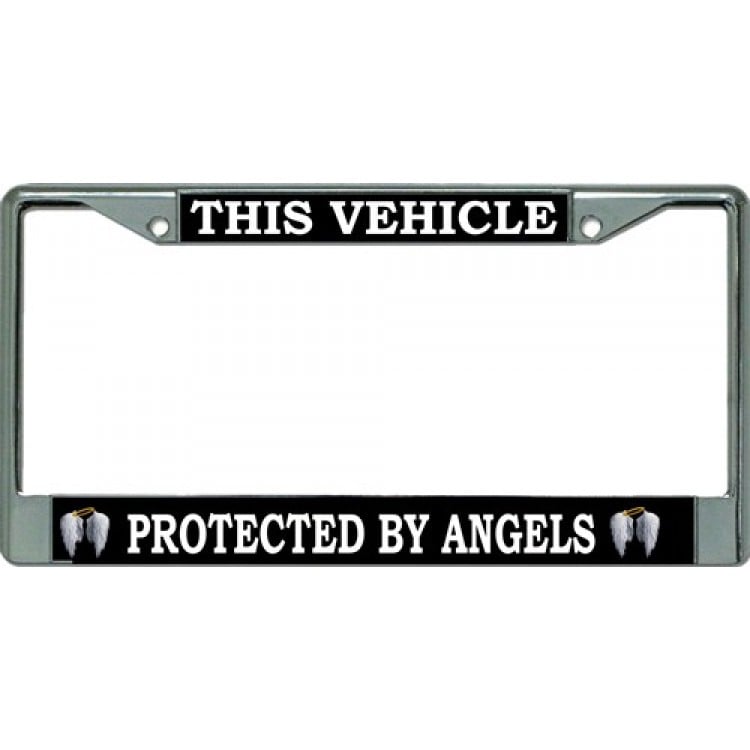 LPO3326 6 x 12 in. This Vehicle Protected by Angels Chrome License Plate Frame