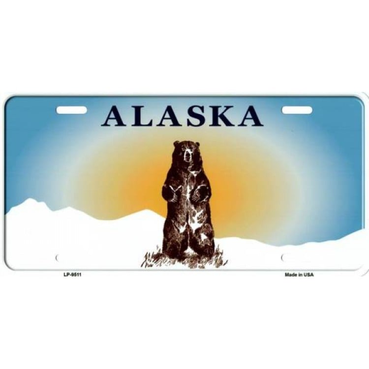 LP-9511 6 x 12 in. Alaska Bear Background Metal License Plate