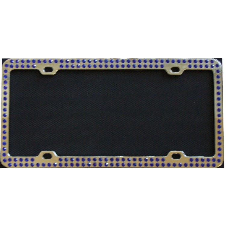 BSCP-1004 Diamond Bling Blue 2 Row Chrome License Plate Frame -  212 Main