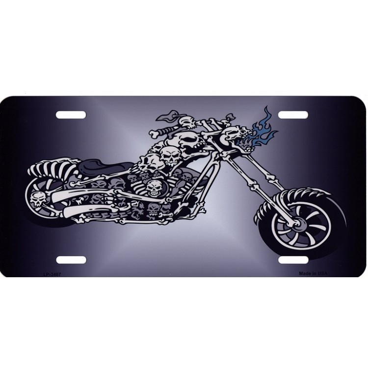 LP-3467 6 x 12 in. Chopper Skull Metal License Plate