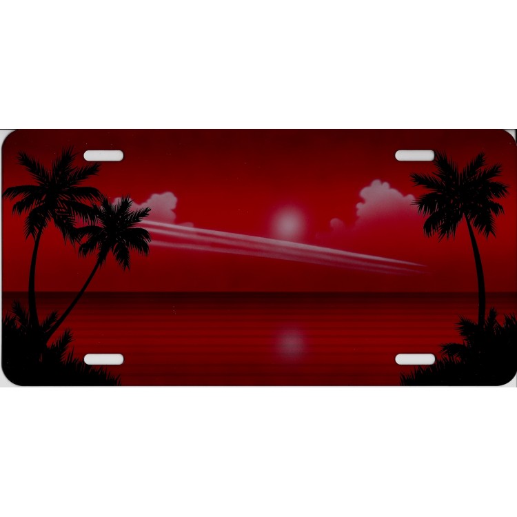 SM06 6 x 12 in. Palm Trees Red Sunset License Plate