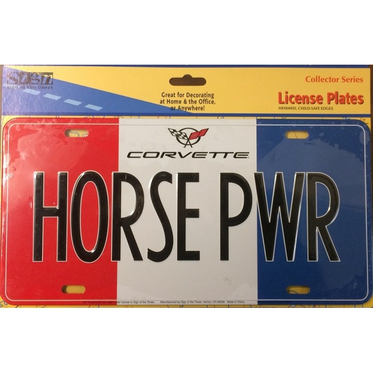 SOTT12044 6 x 12 in. Corvette Horse PWR Metal License Plate