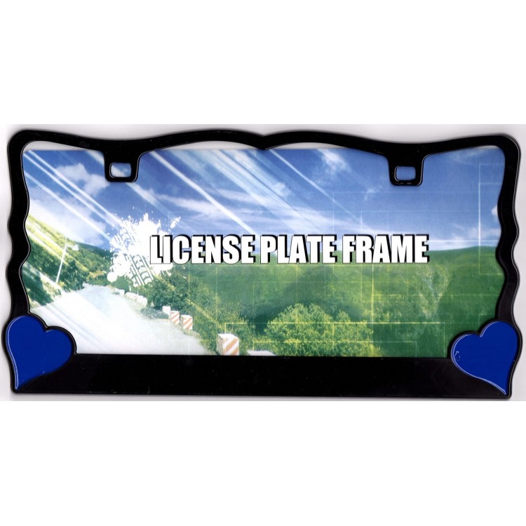 DF143BBL 6 x 12 in. Blue Hearts on Black License Plate Frame