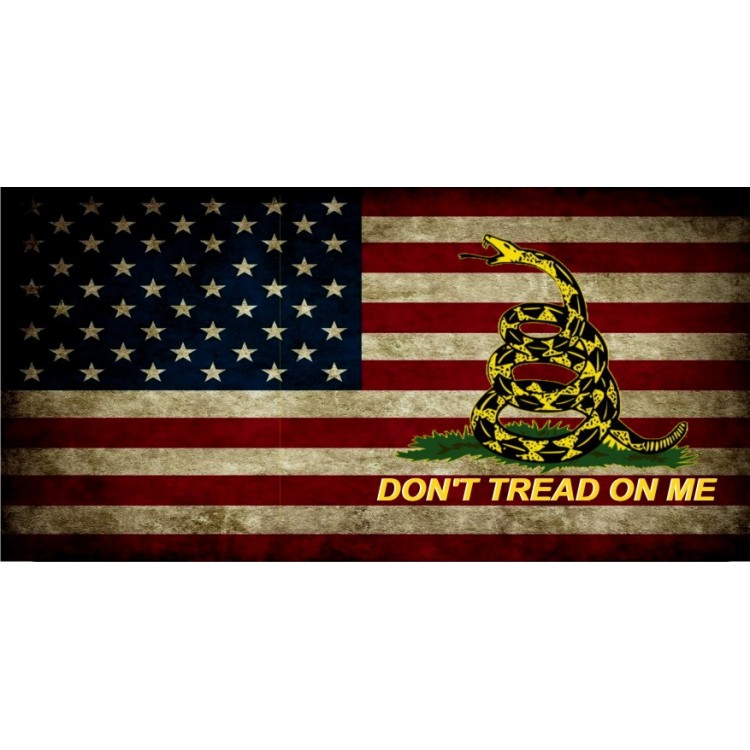 LPO6048 6 x 12 in. Dont Tread on Me on Worn U.S. Flag Photo License Plate