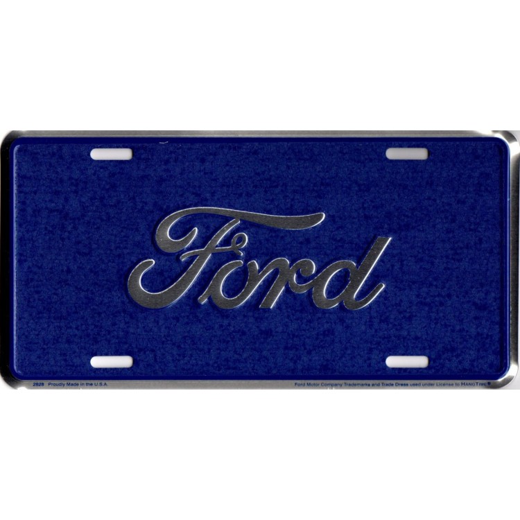 HT2828 6 x 12 in. Ford Script Blue Metal License Plate