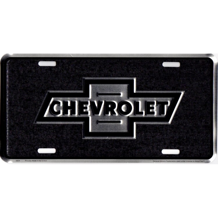 HT2829 6 x 12 in. Chevrolet Bowtie Black Metal License Plate