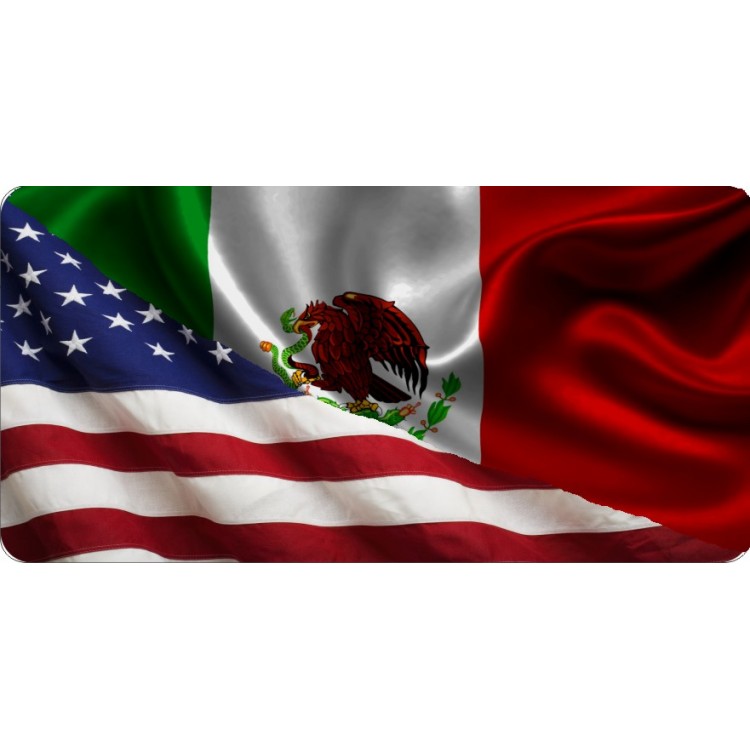 LPO6079 6 x 12 in. Mexican American Flags Split Photo License Plate