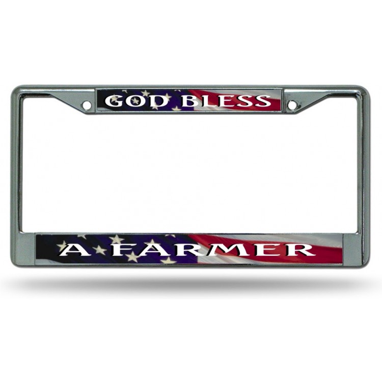 LPO6068 6 x 12 in. God Bless a Farmer Chrome License Plate Frame