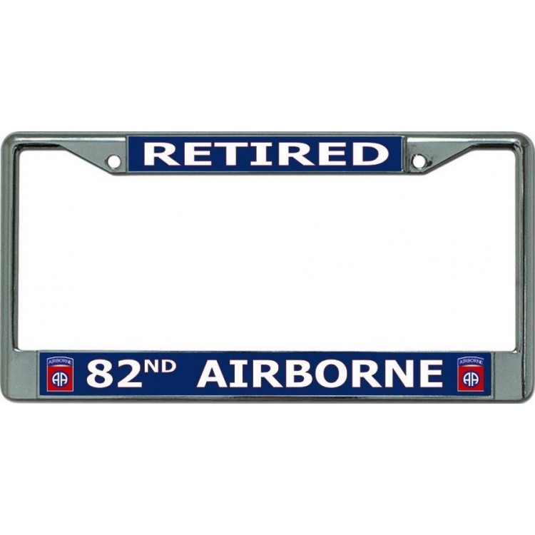 LPO6092 6 x 12 in. Retired 82nd Airborne Chrome License Plate Frame