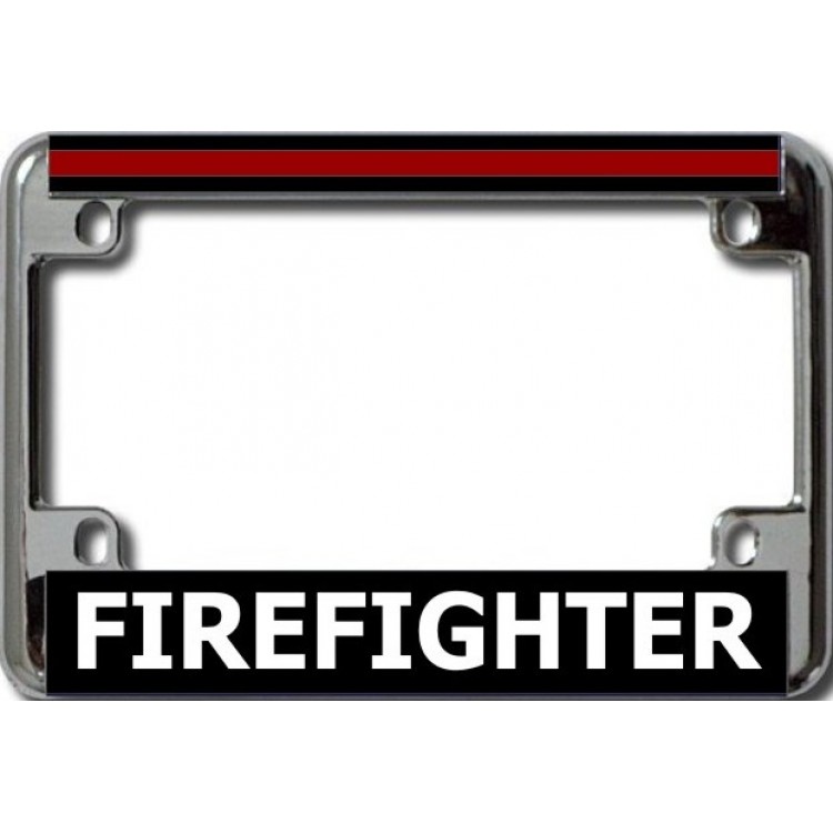 LPO6124 4 x 7 in. Firefighter Thin Red Line Chrome Motorcycle License Plate Frame