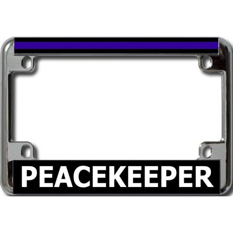 LPO6125 4 x 7 in. Peacekeeper Thin Blue Line Chrome Motorcycle License Plate Frame
