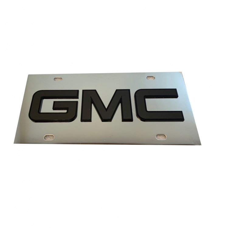 GMCBLKSS 6 x 12 in. GMC Black Logo Stainless Steel License Plate