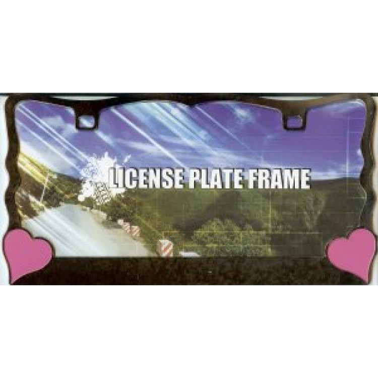 DF143BP 6 x 12 in. Pink Hearts on Black License Plate Frame