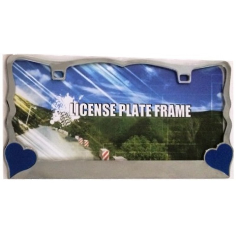 DF143CBL 6 x 12 in. Blue Hearts on Chrome License Plate Frame