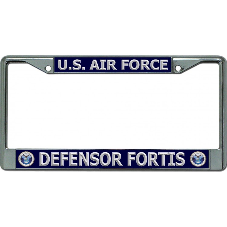 6 x 12 in. U.S. Air Force Defensor Fortis Chrome License Plate Frame