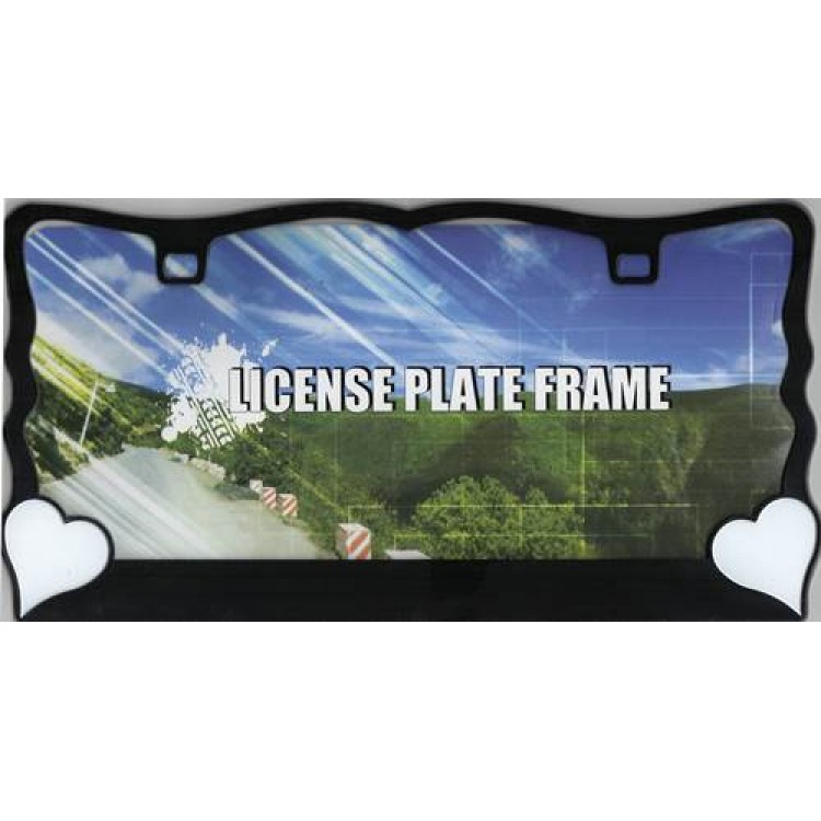 DF143BW 6 x 12 in. White Hearts on Black License Plate Frame