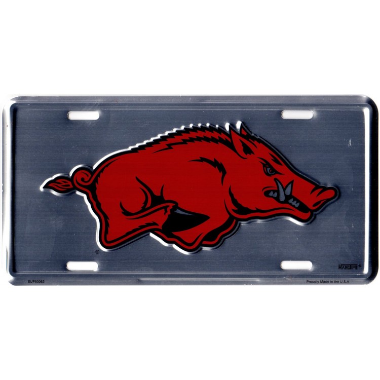 SUP50062 6 x 12 in. Arkansas Razorbacks Anodized License Plate