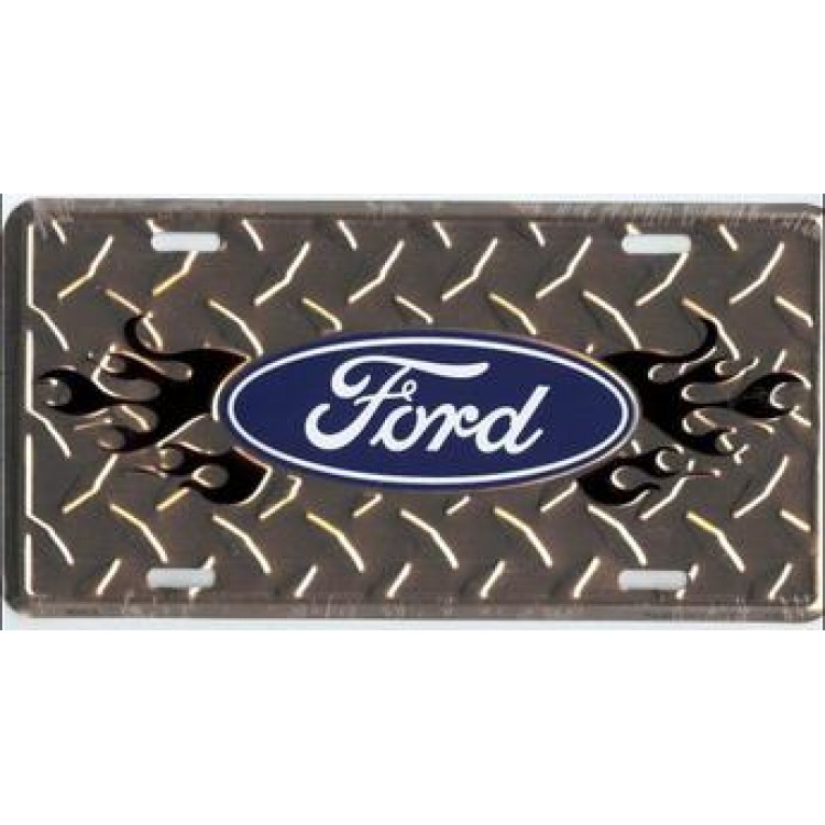 MC50135 6 x 12 in. Ford with Flames Diamond License Plate