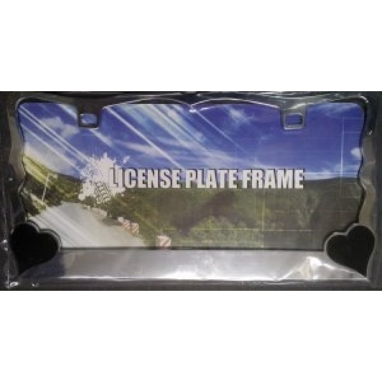 DF143CB 6 x 12 in. Chrome with Black Hearts License Plate Frame, Free Screw Caps