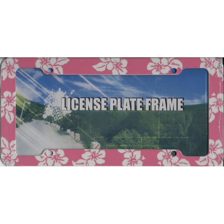 F2091 Tropical Hibiscus Flower Rose Pink Plastic License Plate Frame