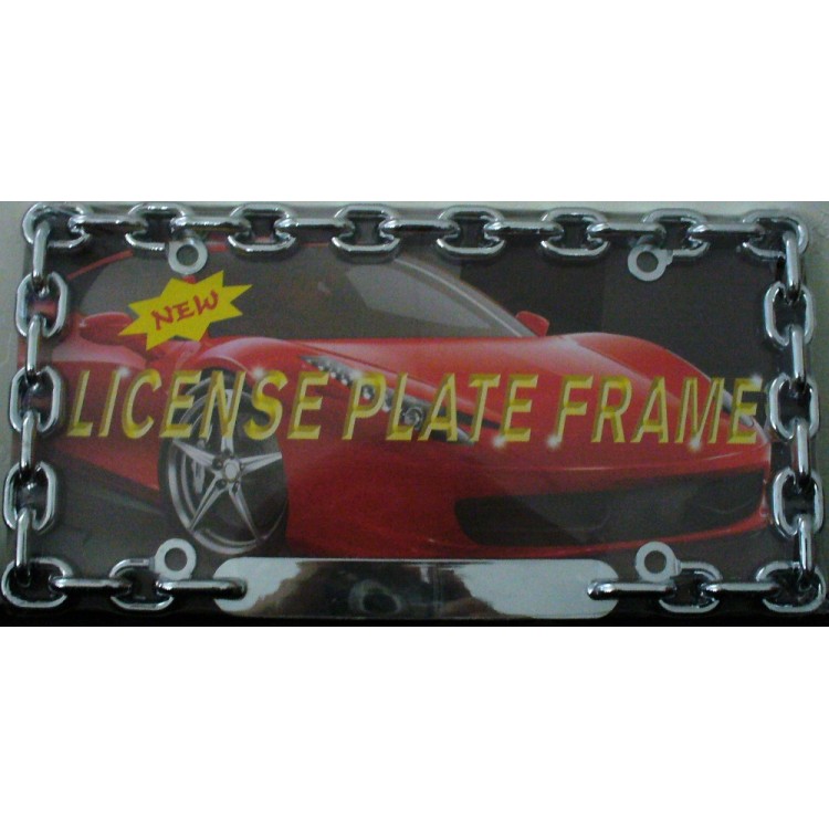 DF103C 6 x 12 in. Chain Metal License Plate Frame, Free Screw Caps