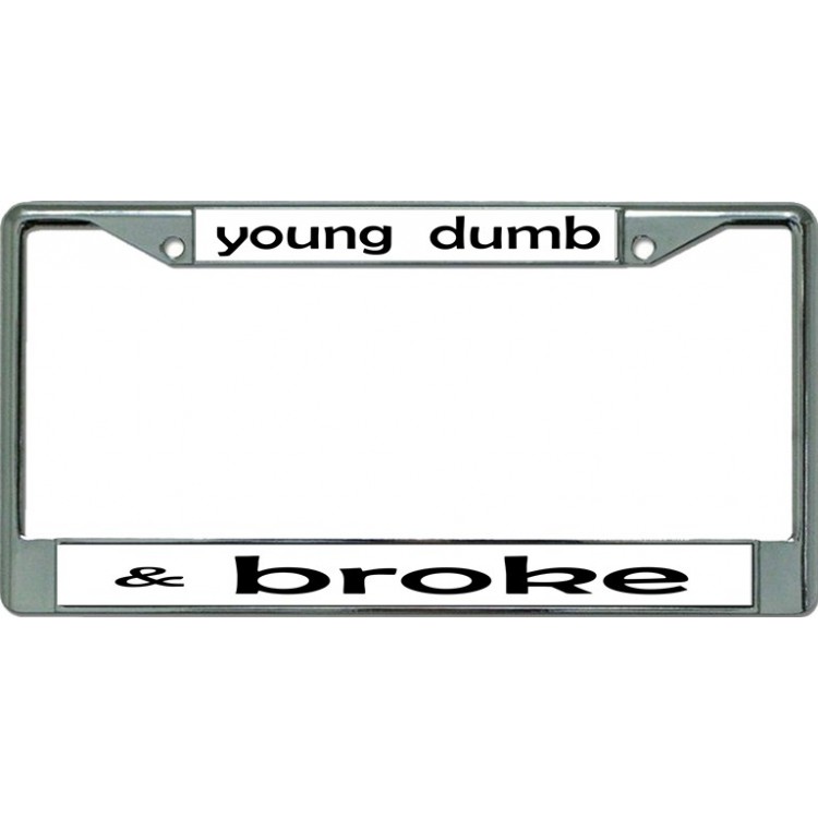 LPO3454 6 x 12 in. Young Dumb & Broke Chrome License Plate Frame