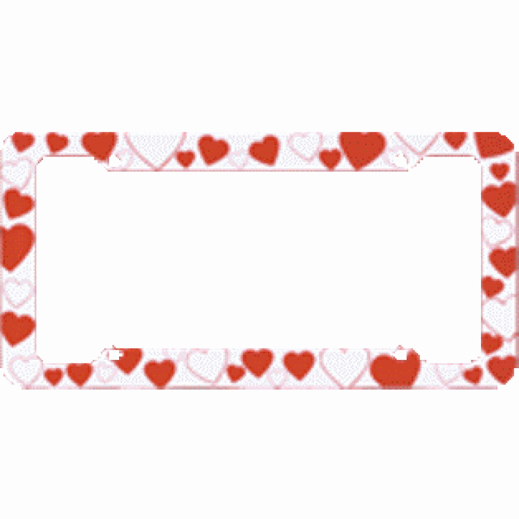 PM2074 Hearts Plastic License Plate Frame, Free Screw Caps