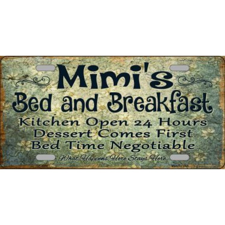 LP-8374 6 x 12 in. Mimis Bed & Breakfast Metal License Plate