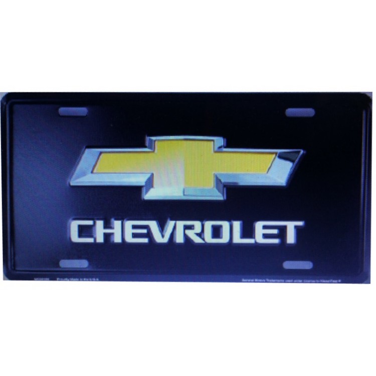 6 x 12 in. Chevy Bowtie on Black Metal License Plate