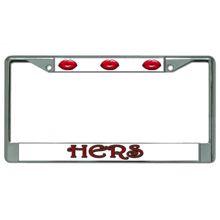 LPO4111 6 x 12 in. Hers with Red Lips Chrome License Plate Frame