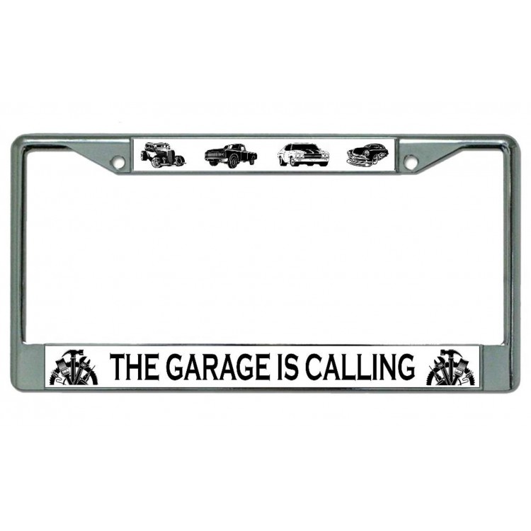 LPO4216 6 x 12 in. The Garage is Calling Chrome License Plate Frame