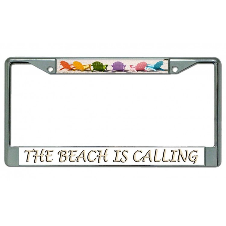 LPO4217 6 x 12 in. The Beach is Calling Chrome License Plate Frame