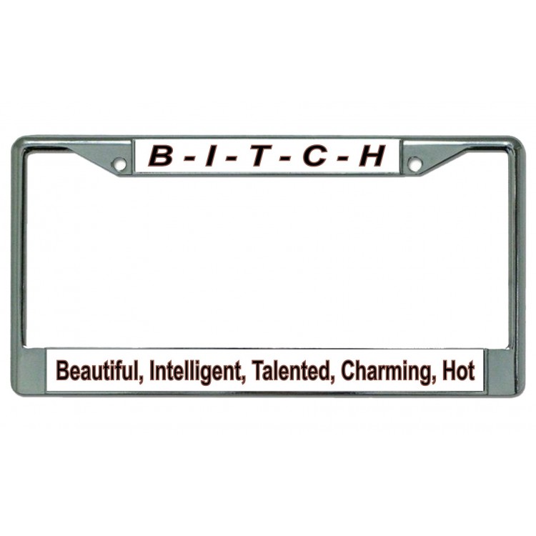 LPO4306 6 x 12 in. B-I-T-C-H Chrome License Plate Frame