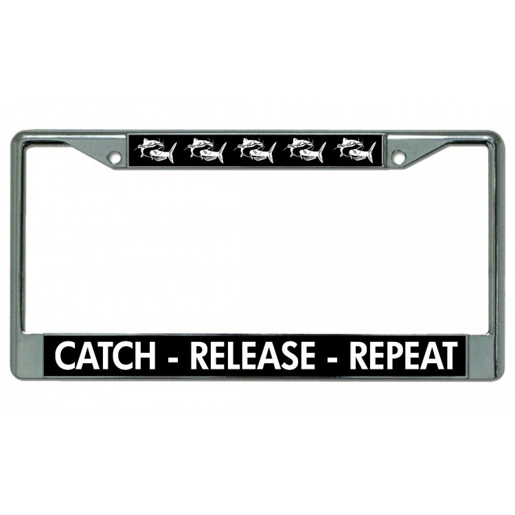 LPO4321 6 x 12 in. Catch Release Repeat Chrome License Plate Frame