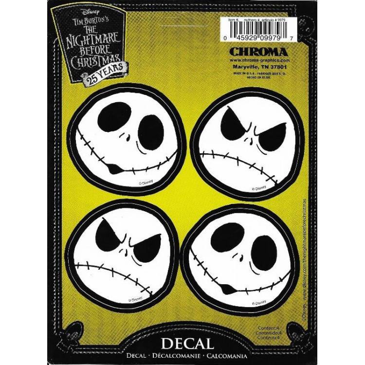 Picture of 212 Main CG9979 2.5 in. 4 Piece Nightmare Before Christmas Jack Decal Set