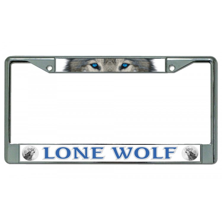 LPO4407 6 x 12 in. Lone Wolf Eyes Chrome License Plate Frame