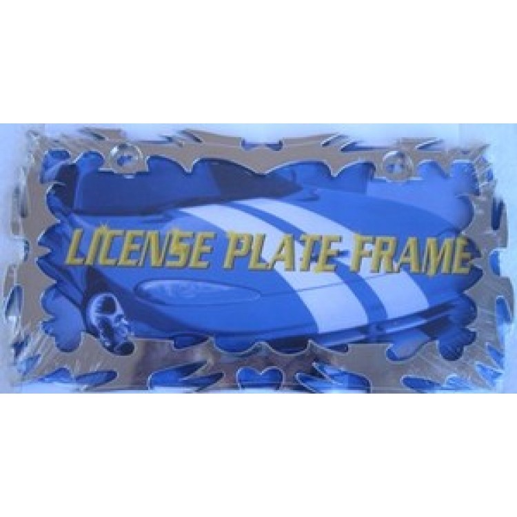 DF138C 6 x 12 in. Jagged Edge Chrome License Plate Frame, Free Screw Caps