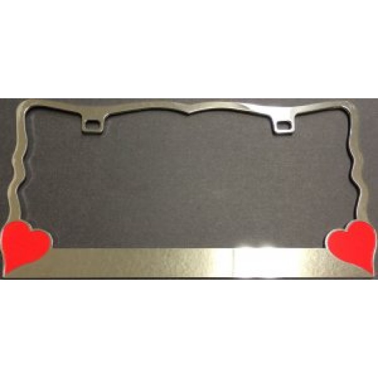 DF143CR 6 x 12 in. Chrome with Red Hearts License Plate Frame, Free Screw Caps