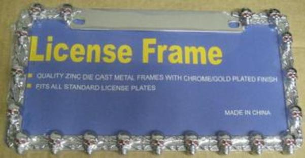 FR3219 Chrome Mini Skulls License Plate Frame, Free Screw Caps